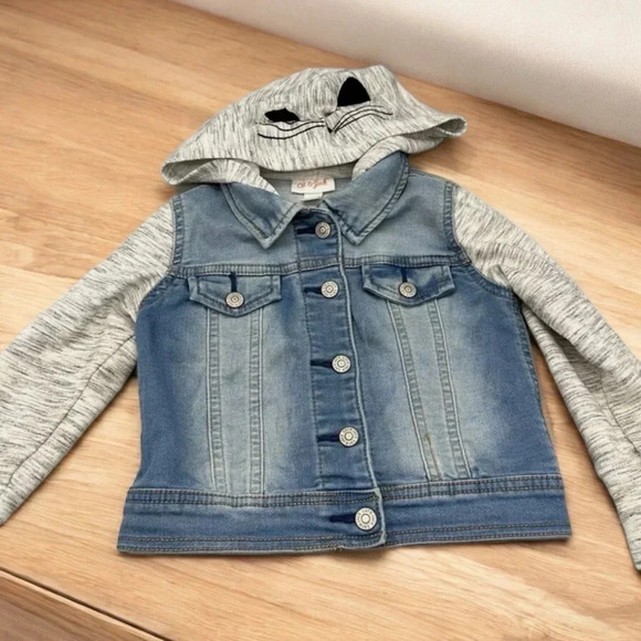 NWOT Cat & Jack Denim Cat Hood Denim Jacket. Size 12m - Picture 1 of 6